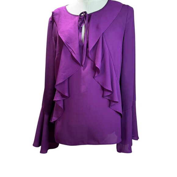 INC International Concepts Ruffle Front Long Sleeve Blouse Purple Size M - Picture 1 of 6